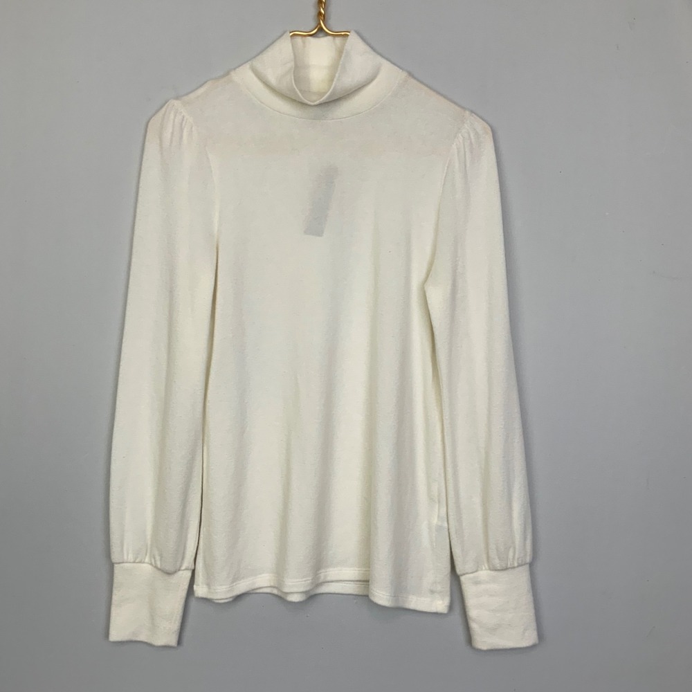 NWT J. Crew Small Cream Supercozy Balloon Sleeve Mock Neck Lightweight Sweater